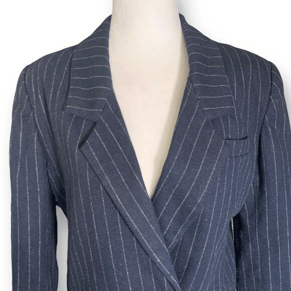 Vintage 80s Sweet Suit Petite Navy Pinstripe Wool Blend Blazer Jacket Size 4 - Picture 5 of 10